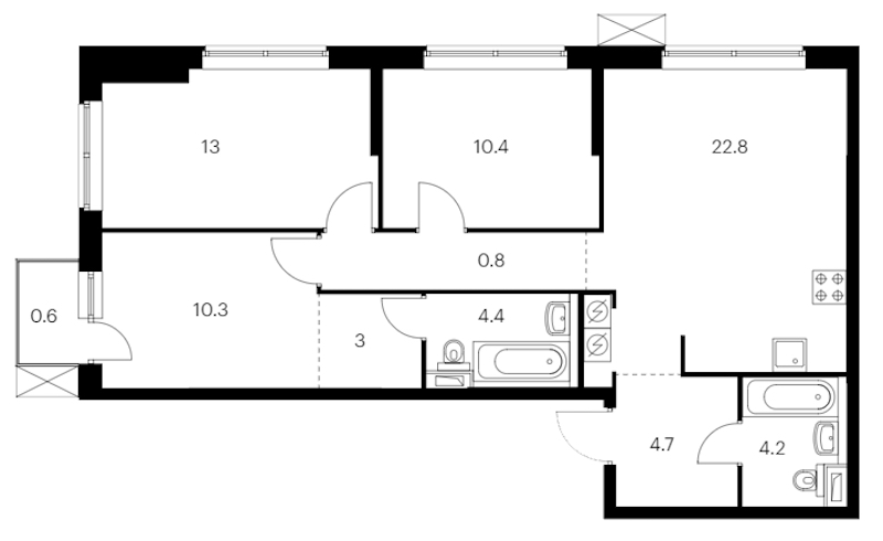 3-комнатная квартира 79.1 м², 7/12 эт., ЖК «Шкиперский 19»